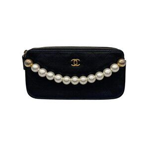 Chanel Quilted Pearl Wallet on Chain Black